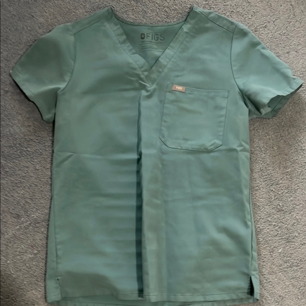 Figs Green Short Sleeve Scrub Top V-Neck